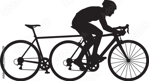 black silhouette of cyclist on white background, vector