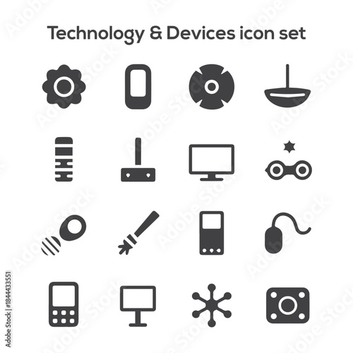 Modern Technology and Electronic Devices Icon Set: Vector Symbols for Gadgets, Computing, and Digital Peripherals