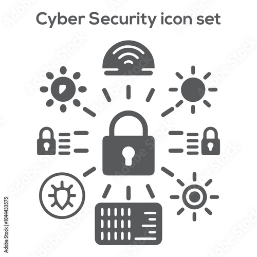 Comprehensive Cyber Security and Data Protection Icon Set: Modern Vector Graphics for Digital Safety and Internet Privacy