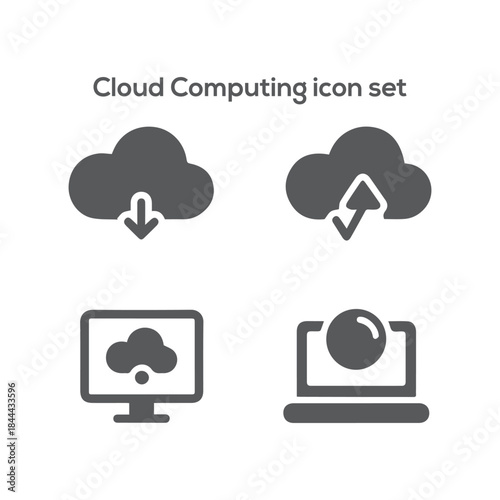 Essential Cloud Computing and Data Storage Vector Icon Set: Modern Technology Symbols for Digital Network and Service