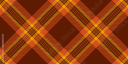 Overlayed check pattern textile, throw background tartan seamless. Classy plaid texture fabric vector in orange and bright colors.