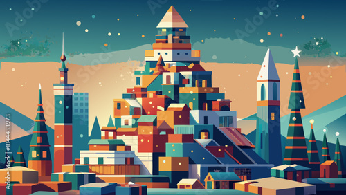 Vibrant cityscape under winter skies