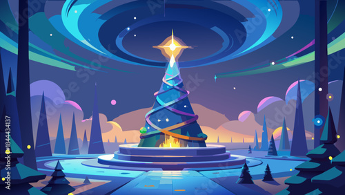 Illuminated christmas tree in winter landscape