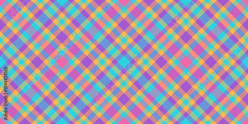 Open check plaid pattern, quality seamless fabric background. Best textile texture tartan vector in amber and cyan colors.