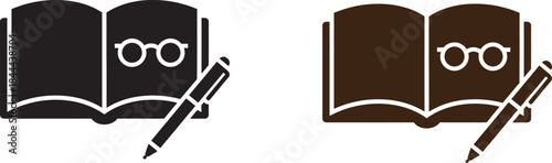 Two book and glasses icons in black and brown silhouettes