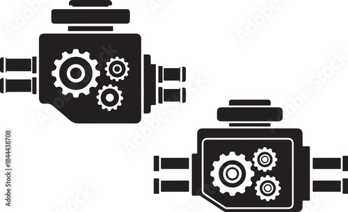 Black engine or gearbox icons on a white background, symbolizing mechanical engineering and automotive power