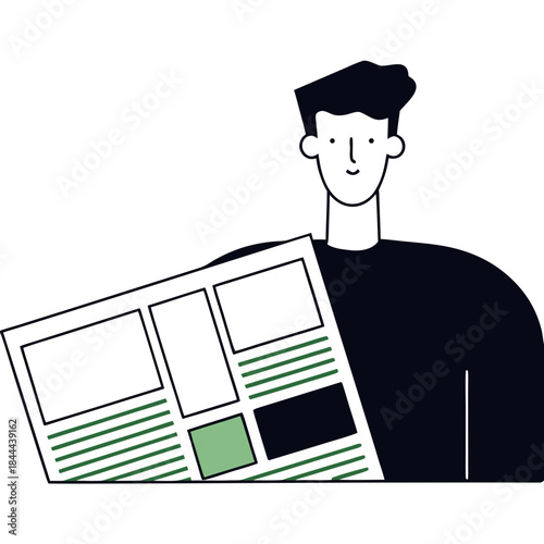 Man reads a newspaper, engaged, informative moment on a plain background