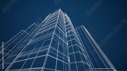 Abstract Architectural Structure Outlined In White Against Deep Blue Backdrop With Modern Aesthetics