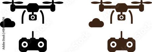 Two drones and their controllers silhouettes