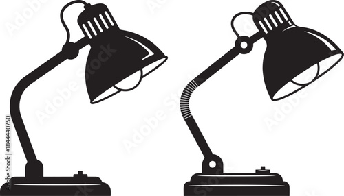 Two black desk lamp silhouettes on white background