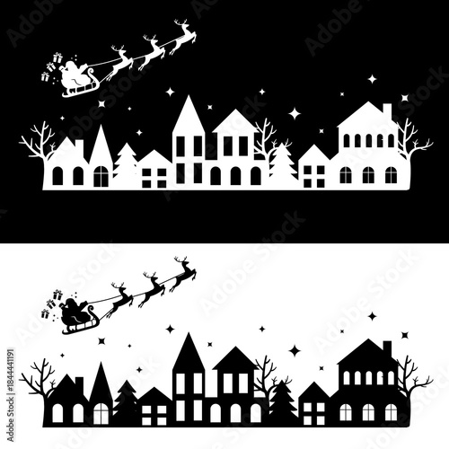 Santa claus sleigh with reindeer silhouette christmas holiday vector graphic illustration image design