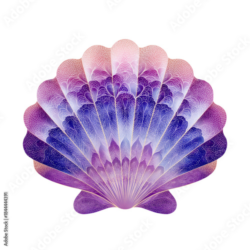Purple Shell Design With Layered Patterns and Vibrant Colors on a White Backg...