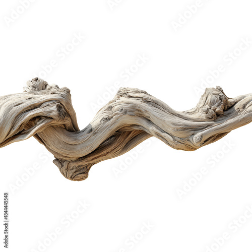Twisted Wood Branch With Unique Texture and Shape Displayed on Plain Background