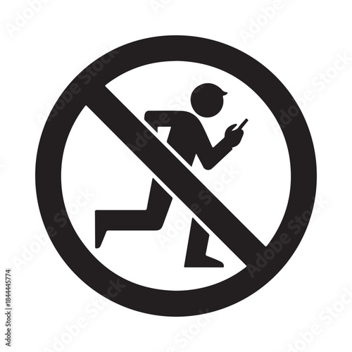 No running with a phone prohibition symbol clearly indicates restricted activity