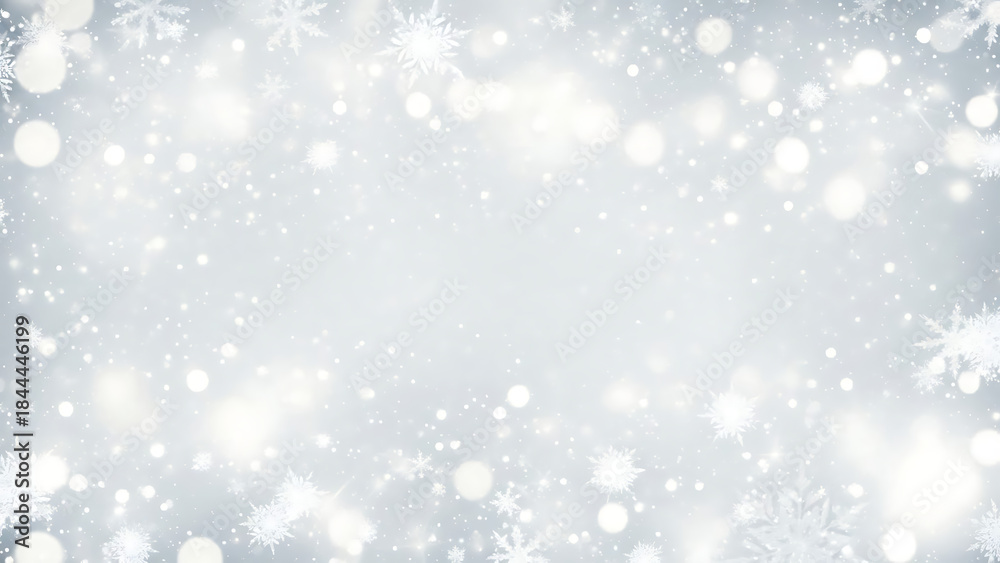 Fototapeta premium Winter Wonderland Background, Snowflakes, Holiday Season, Digital Art, Soft Focus, Aesthetic, Serene Atmosphere