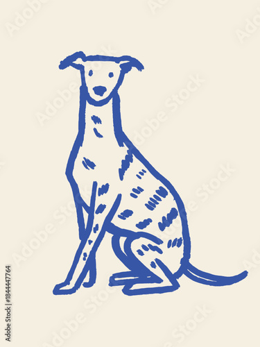 Greyhound dog sitting hand drawn line art vector illustration