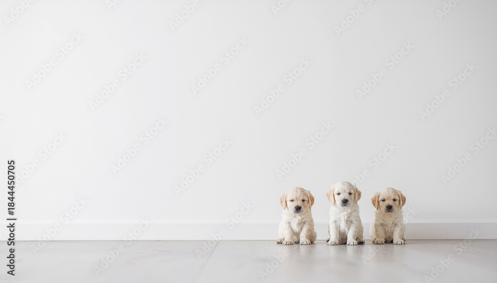 Obraz premium ミニマルな子犬たちとコピースペース / Minimalist Puppies with Copy Space 