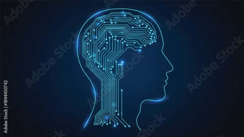 Human Head with Circuit Board Brain.