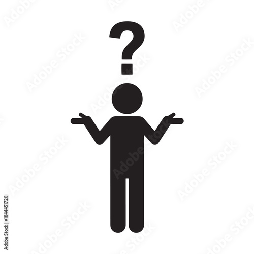 Isolated Black Silhouette of a Shrugging Person with a Question Mark