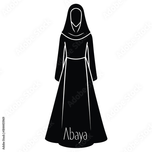 Elegant muslim women in black abayas and hijabs fashionably posed for artistic representation Flat design vector illustration white background.