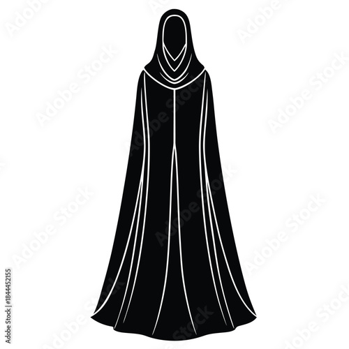 Elegant muslim women in black abayas and hijabs fashionably posed for artistic representation Flat design vector illustration white background.