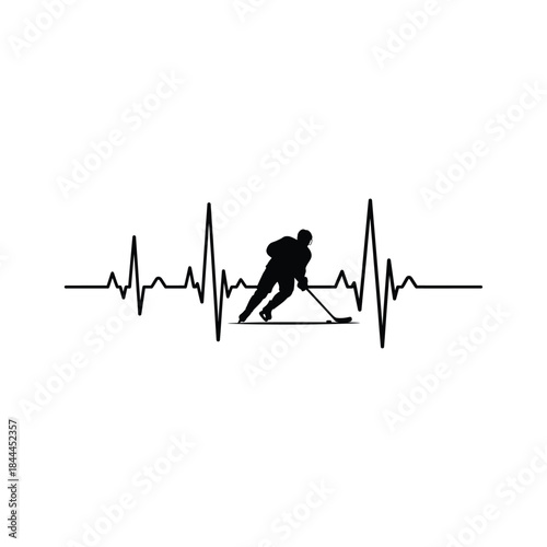 Silhouette of a hockey player in action on the ice, ice hocky vector illustration, editable.