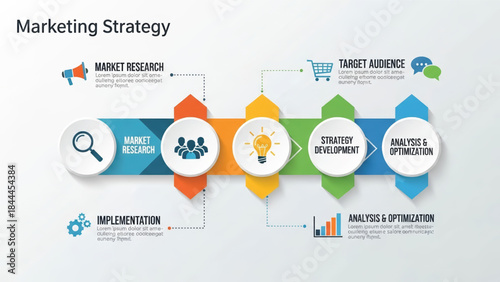 Marketing Strategy Infographic with Business Icons.