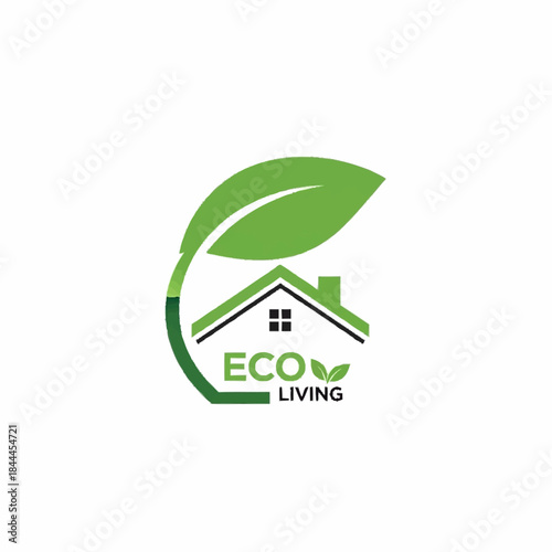 Eco Living House Logo with Green Leaf Design.