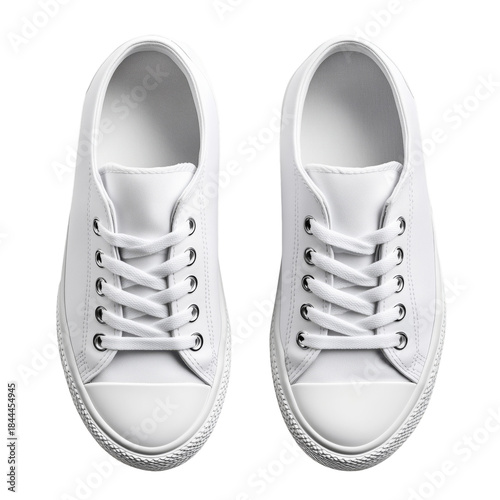 White Shoes on a Flat Surface Showing Laces With a Simple Design for Casual W...