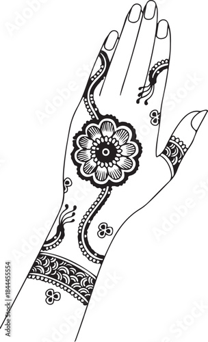 Black art illustration vector of a woman's hand in hand with a silhouette design pattern