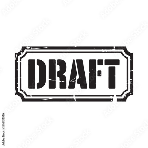 A black and white rectangular stamp displaying the word draft in bold lettering