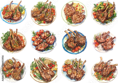 Grilled Lamb Chops watercolor clipart