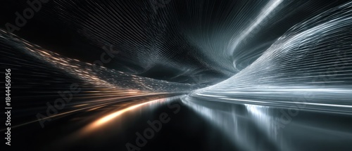 Fototapeta Naklejka Na Ścianę i Meble -  Abstract futuristic digital tunnel with light effects