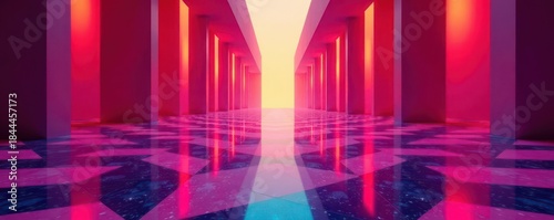 Infinite checkered floor, strong converging lines , floor, design