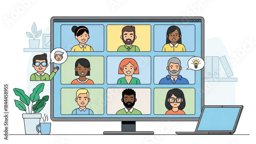 Diverse People in Video Conference Call.