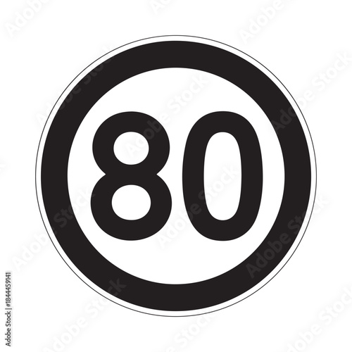 A circular black and white road sign displaying the number eighty prominently