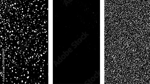 Grunge texture overlay set with black and white patterns. Distressed vector illustration for enhancing various design projects.