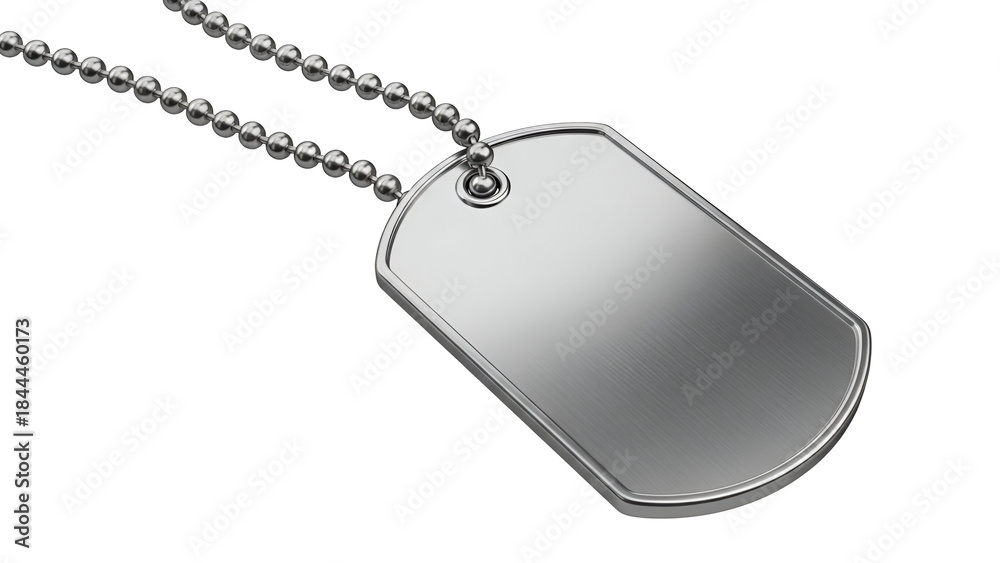 Fototapeta premium Blank metallic dog tag on a ball chain necklace against a black background