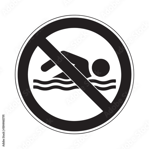 No swimming allowed A clear warning sign depicting a swimmer with a prohibition symbol
