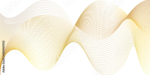 Golden wave line abstract background. Magic detailed water 3d ripple. Yellow guilloche vip marble ink ropes. Watermark fiber gradation swoosh. Tech sound band swirl.
