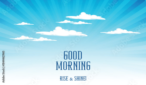 Good morning Bright blue sky with fluffy clouds and sunlight