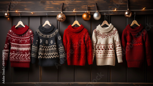 Nordic Style Christmas Sweaters on Rack in Winter Fashion Store