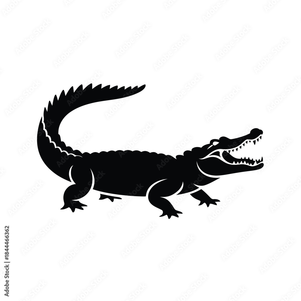 Fototapeta premium A black silhouette of an alligator with an open mouth side view