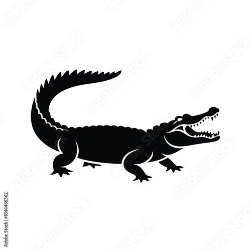 A black silhouette of an alligator with an open mouth side view