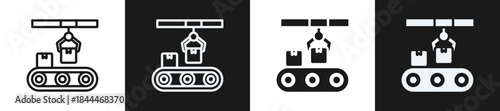 Assembly Line Line N Glyph Icon Style In White And Black Background