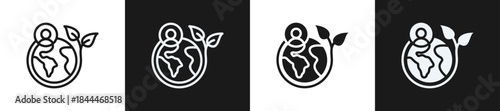 Sustainability Line N Glyph Icon Style In White And Black Background