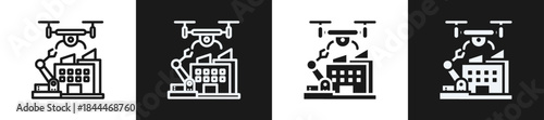 Drone In Manufacturing Line N Glyph Icon Style In White And Black Background