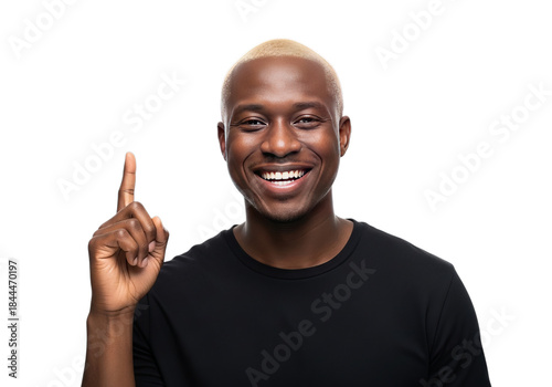 Man with blonde hair pointing up isolated on transparent background