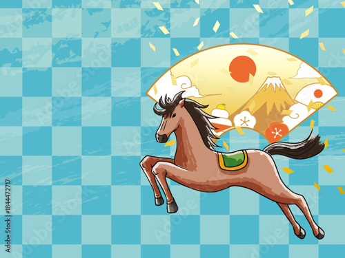 馬, 年賀状, 和風, 和柄, 新年, 動物, クリスマス, うま, ベクター, イラスト, manga