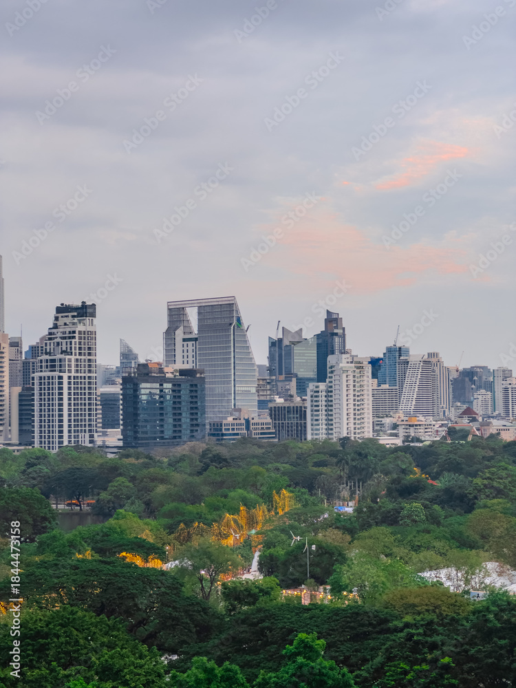 Fototapeta premium 14 December 2025 View of Lumphini Lumpini Park at Si Lom Silom taken from Central Park Mall in BKK Bangkok Thai Thailand 